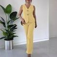 thumbnail image 7 of Vest Pants Suits for Women Business 2 Piece Dressy Casual Outfits Sleeveless Blazer straight pants pantsuit sets, S, 7 of 7