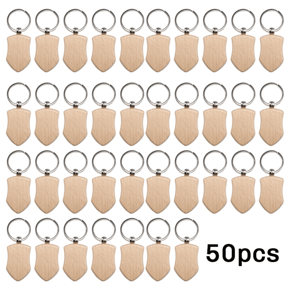 50 Pieces Blank Wooden Key Tag Key Engraving Blanks Unfinished Wood Keychain Key Ring Key Tags for DIY Crafts Style 3