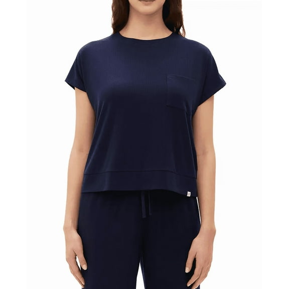 GAP GapBody Women's Ribbed Short-Sleeve Pajama Top, Navy, Large