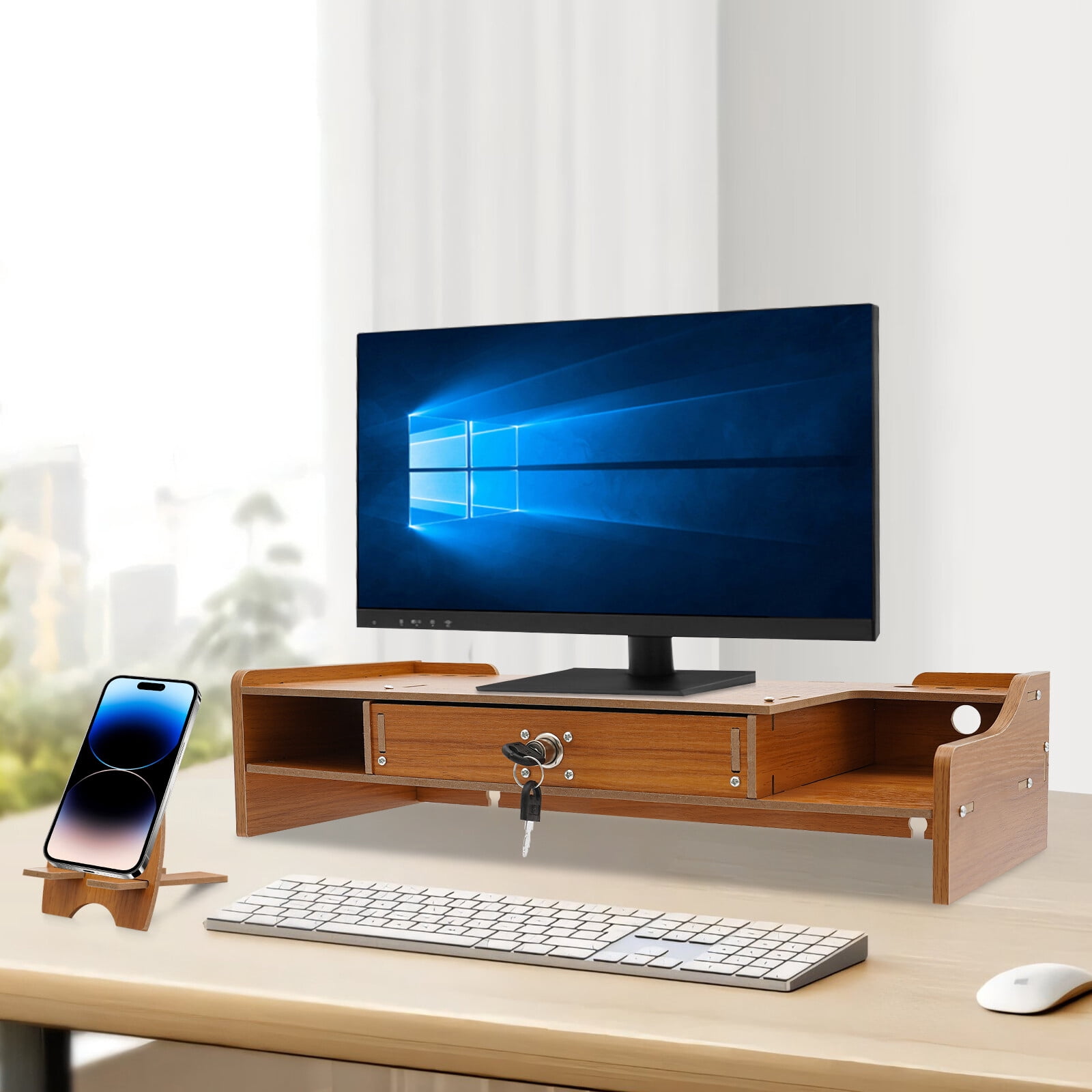 Wood Monitor Riser Rack w/ Drawer Computer/Laptop/PC Stand for Desk Organizer For Homes, Schools, Offices