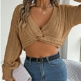 thumbnail image 6 of POROPL Pullover Sweaters for Women Lantern Sleeve Long Sleeve V-Neck Sweater Casual Blouse Top Size S-L, 6 of 8
