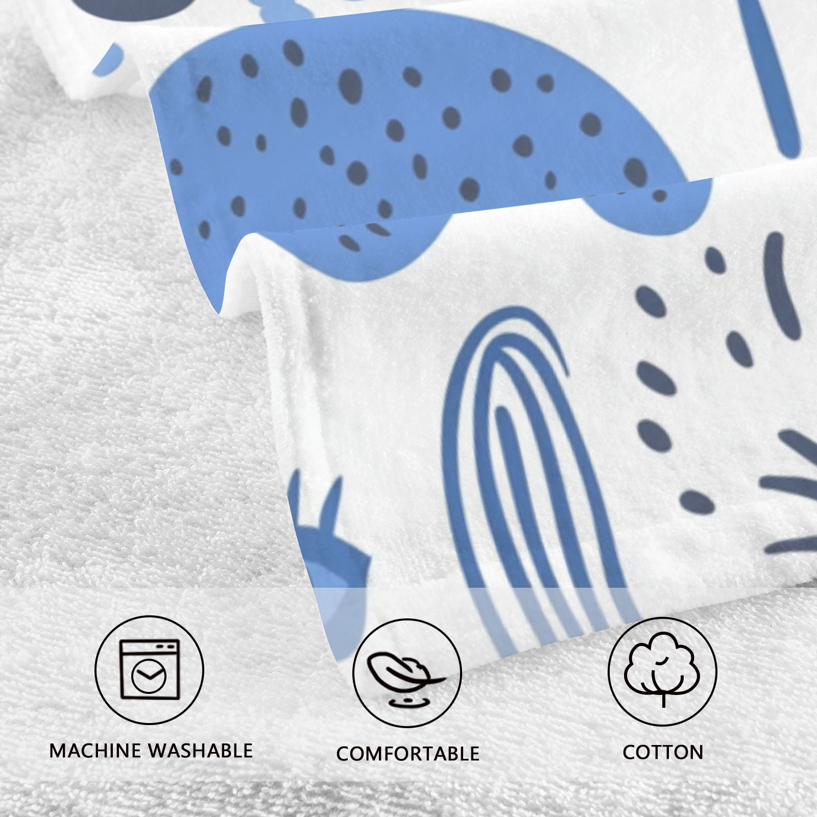 Abstract Blue Shapes Doodles Hand Towels Cotton Bath Towels Large Face Towels Absorbent for Bathroom 2 Packs