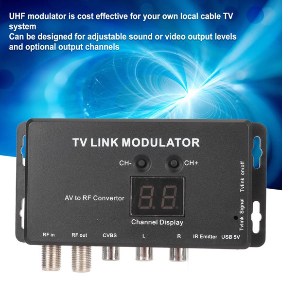 Modulador UHF Modulador de enlace de TV 471,25‑885,25 MHz Compatible con PAL NTSC Convertidor de AV a RF Extensor IR con retorno IR