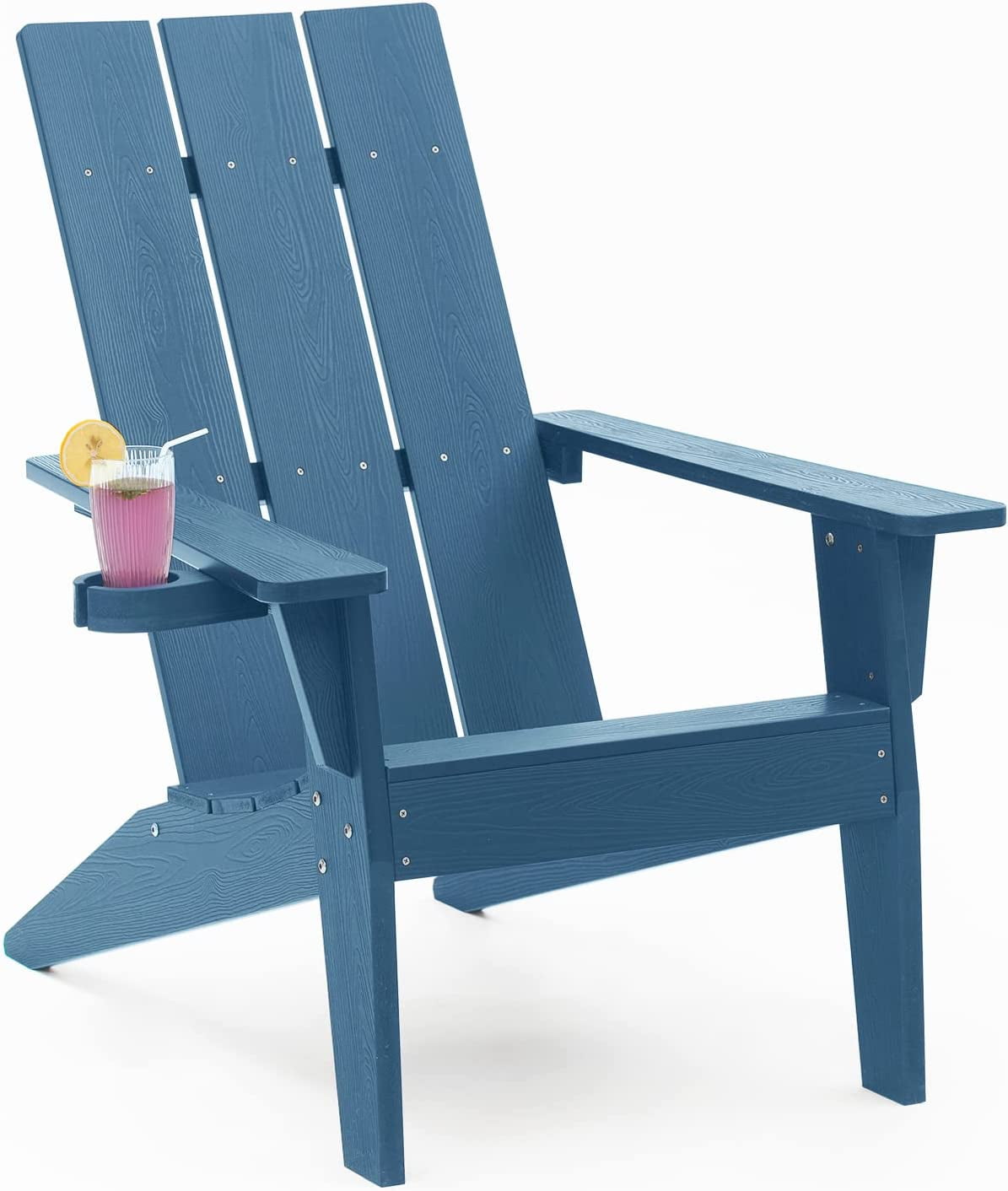 WINSOON Adirondack Chair with Cup Holder, Outdoor Patio Chair, Navy Blue Finish