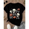 thumbnail image 3 of Casual Halloween Graphic Tee Skull Pumpkin Checkered Bow Print Autumn Winter Streetwear Top Gift For Women Friends, 3 of 5