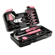 Zimtown 39pcs Tool Set, Household Tools Kit, w/ Plastic Toolbox Storage Organizer Case, for General Household DIY Home Repair, Pink & Black