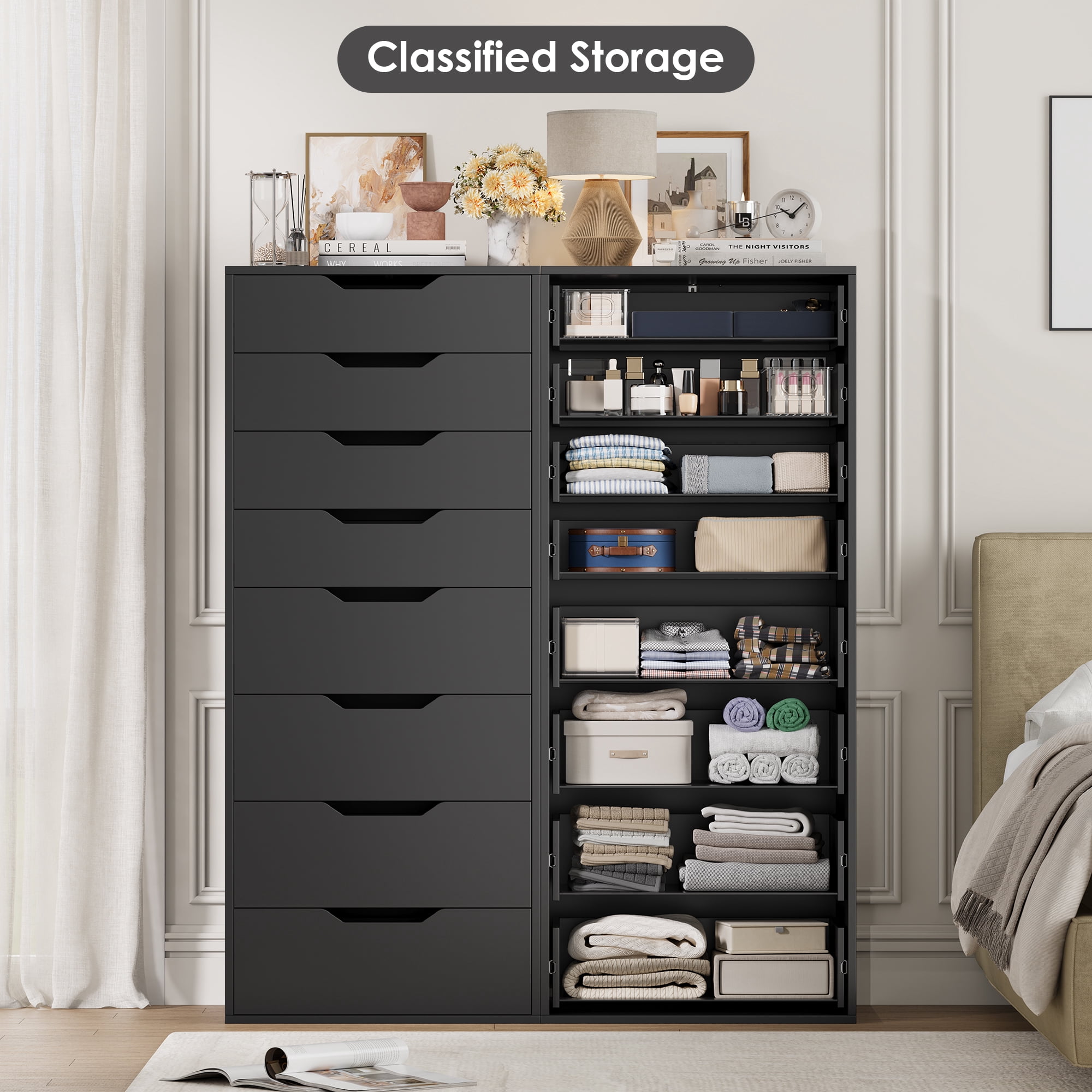 Homfa Tall Dresser for Bedroom, Combo Vertical 8 Drawer Dresser for Small Spaces, Chest of Drawers, Black
