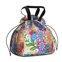 Boho Bohemia Flower Drawstring Lunch Bag Women - Drawstring Lunch Bag Insulated for Work Office - Stain-Resistant Large Lunchbags for Women with Multi-Pockets