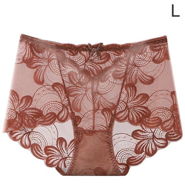 Bragas de encaje Mujeres Sexy Hollow Seamless Briefs Cintura media Levantamiento de cadera Ropa interior transpirable, Marrón, L seitruly AP001201-22B