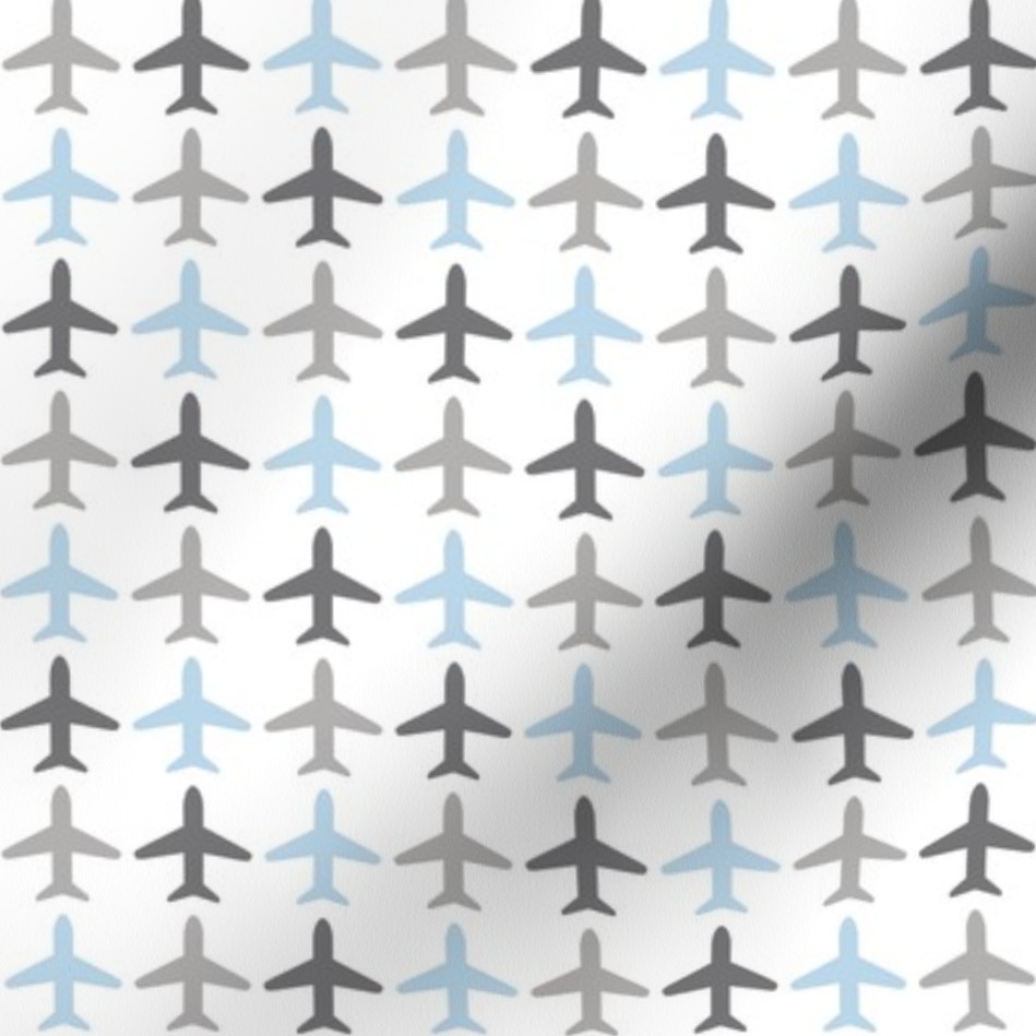 Spoonflower Fabric - Blue Planes White Airplane Water Color