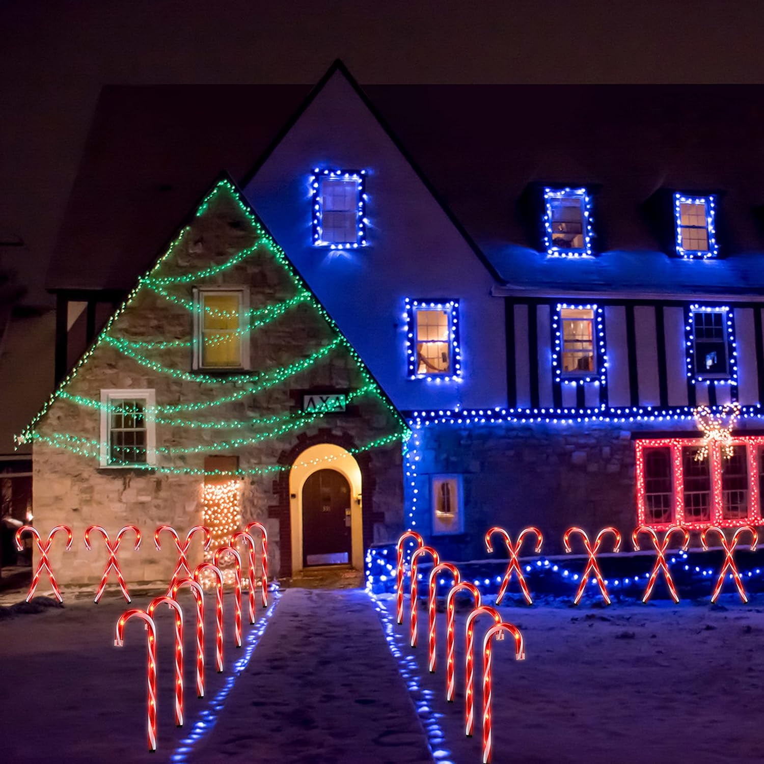 25" Christmas Candy Cane Lights, 72LED Outdoor Pathway Markers Lights Christmas Decor with Stakes, 12 pack,