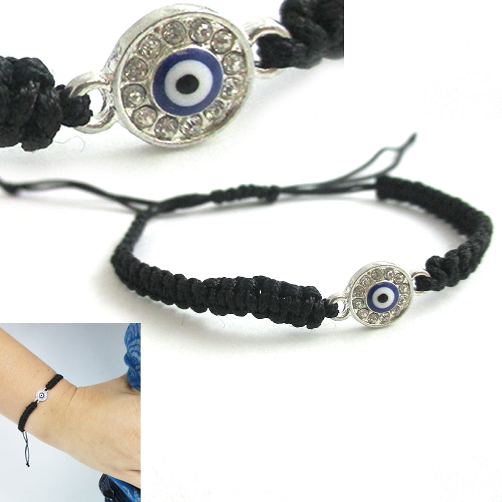 Black String Evil Eye Bracelet Protection Sterling Silver Safe Wet Luck