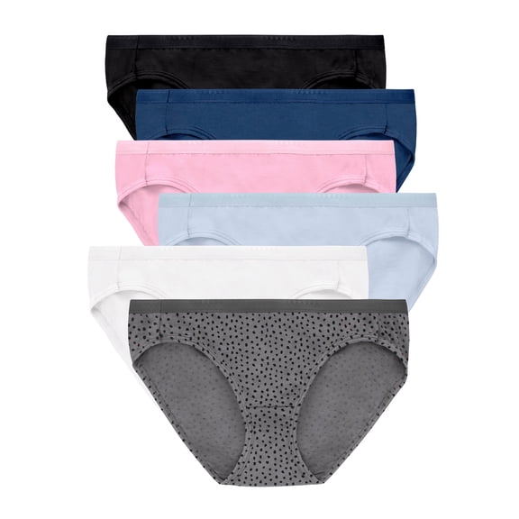 Hanes Ultimate Women's Breathable Cotton Bikini Underwear, 6-Pack White/Navy H/Pink/Black/Lilac H/Blackblot 6