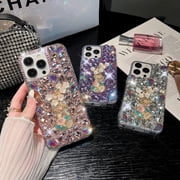 for iPhone 16 Pro Max Glitter Bling Case, Cute Luxury 3D Crystal Rhinestone Diamond Sparkle Shiny Gems Flower Pearl Women Girls Soft Protective Case for iPhone 16 Pro Max 6.9 inch