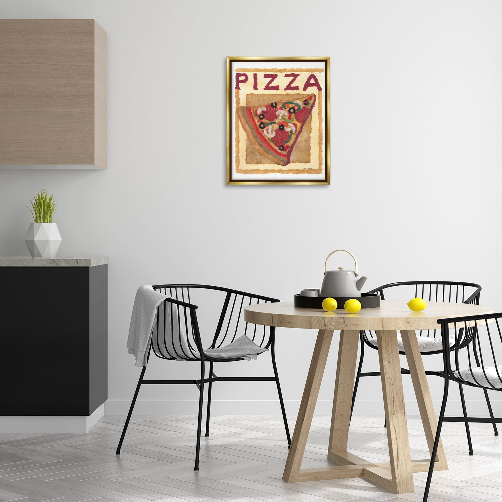 Stupell Industries Watercolor Style Pizza Food & Beverage Painting Gold Floater Framed Art Print Wall Art, 17 x 21