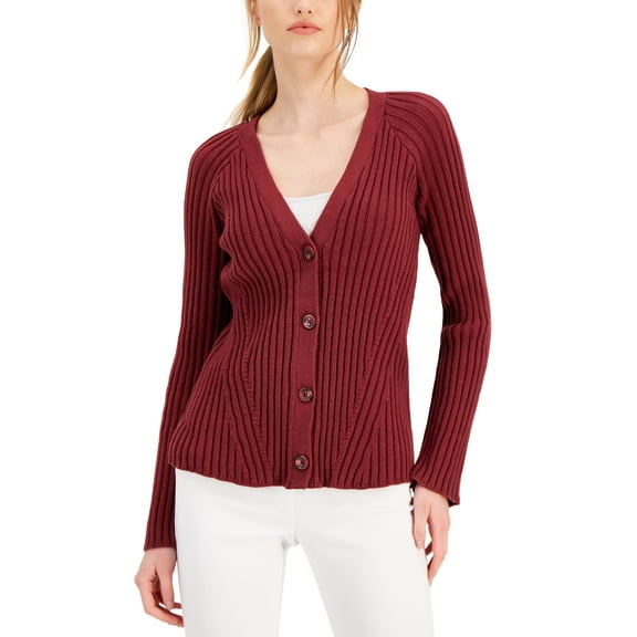 Alfani Ribbed Cardigan Crimson L