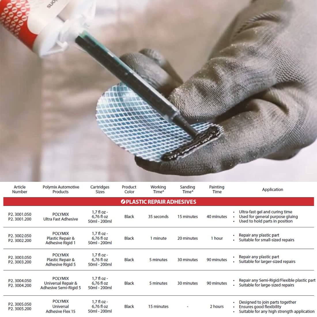 Polymix Universal Adhesive Flex 15 Multipurpose Plastic Repair and Adhesive 200ml Cartridge & Two Application Mixing Nozzles