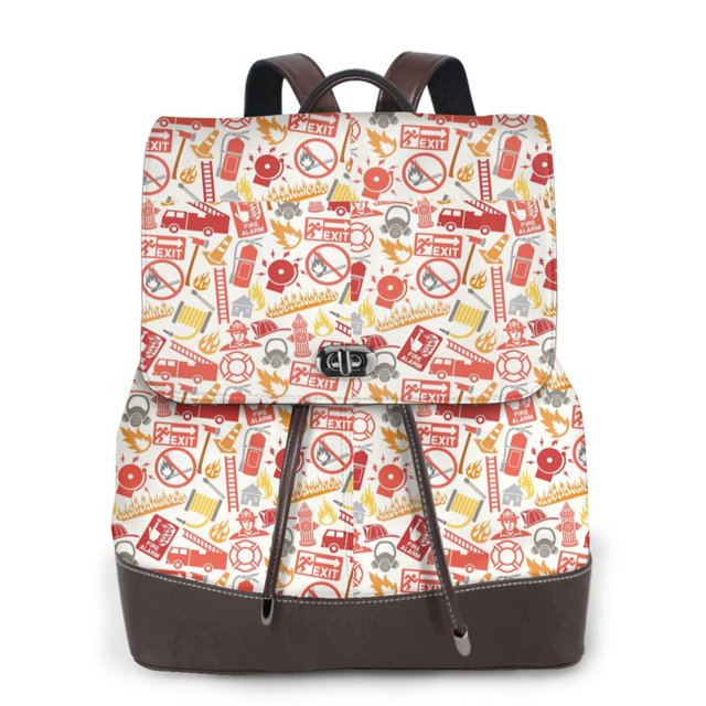 Easygdp Firefighter Icons Mochila de Cuero para Mujeres, Bolso de Hombro, Bolsos de Mano de Moda para Trabajo y Viajes