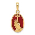 thumbnail image 1 of Pendentif Croix et Mains de Prière en Acrylique Translucide Or Jaune 14K Rouge, 1 of 2