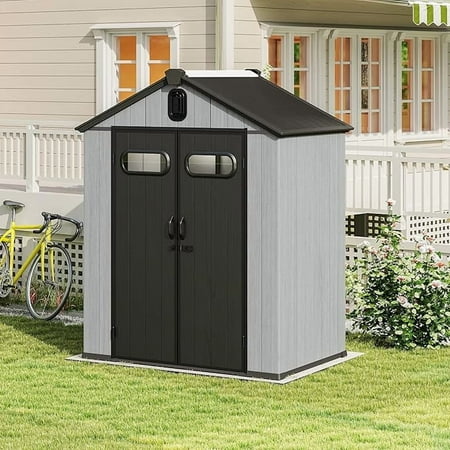 Domi Outdoor Living 6x4 FT Outdoor Resin Storage Shed Waterproof Plastic Garden Shed with Lockable Doors Windows & Vents Large Outdoor Tool Shed for Patio Lawn Mower Bikes & Garden