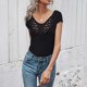thumbnail image 5 of Gibobby Camiseta Powerblend con Cuello en V Camiseta suelta informal con cuello en V para mujer, blusa manga corta con estampado(Negro,CH), 5 of 5