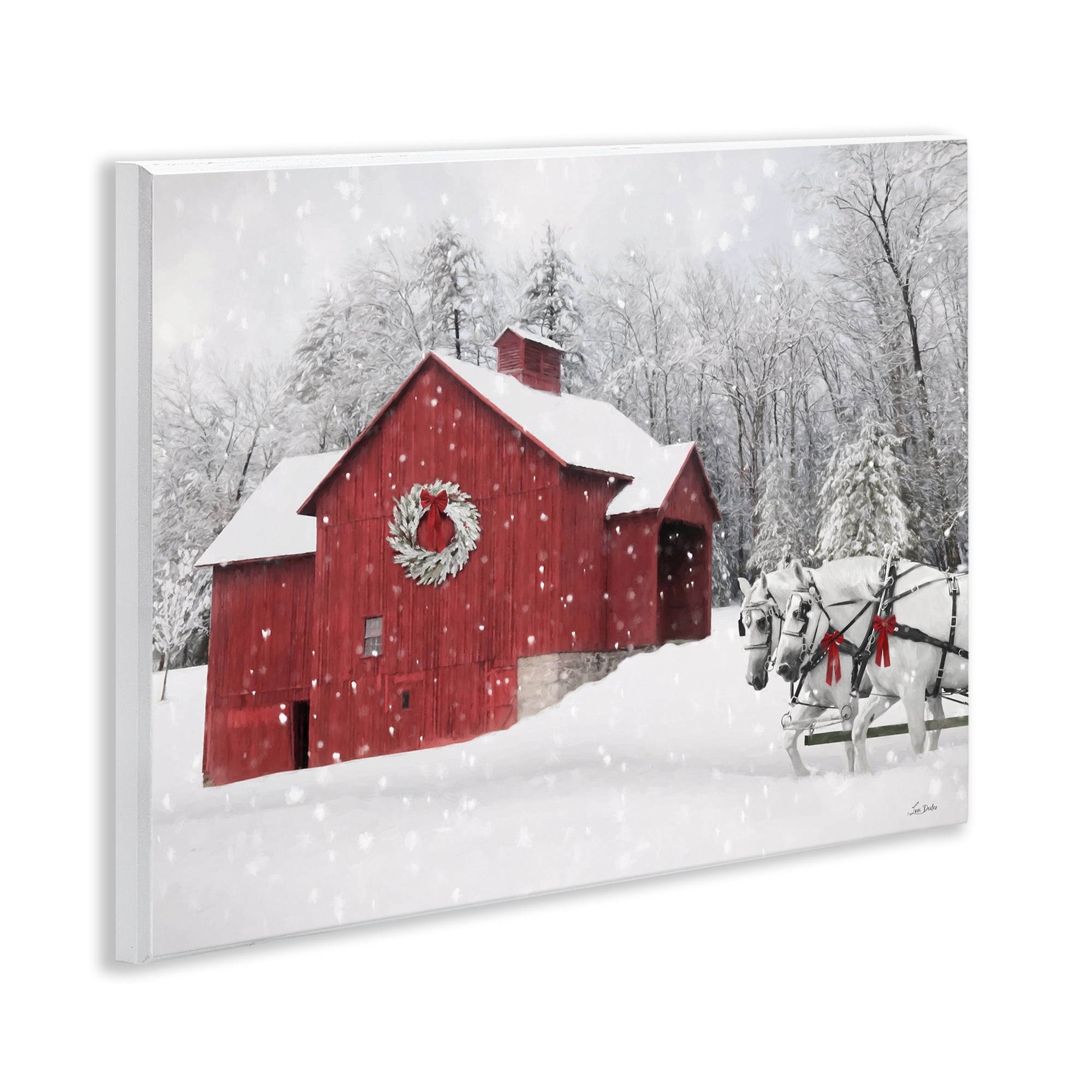 Stupell Industries Snow Covered Red Barn Holiday Painting Unframed Art Prints Wall Art, 14 x 11