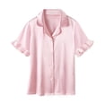 thumbnail image 3 of POIUYTR Girls 3 Piece Lounge Sets Casual Short Sleeve Button Shirts Striped Shorts and Pants Kids Loose PJs Sets, 3 of 4