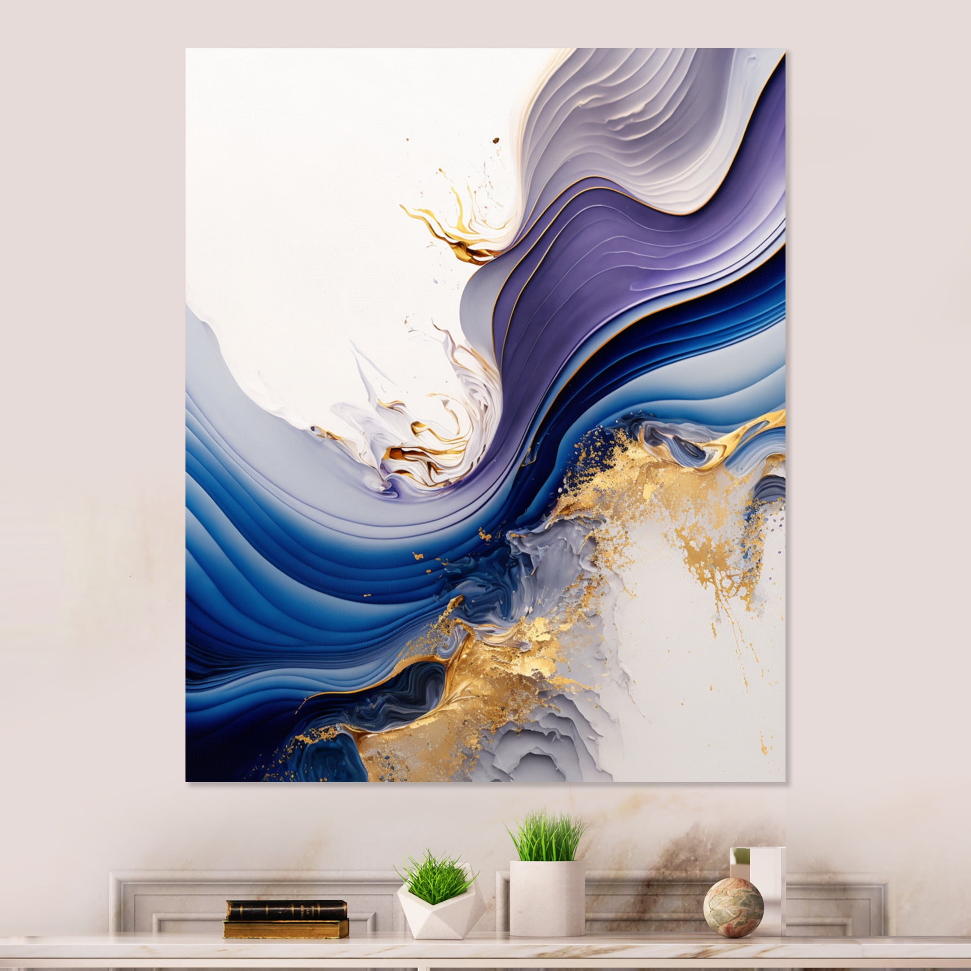 Designart Blue And Gold Splash Paint I Canvas Wall Art