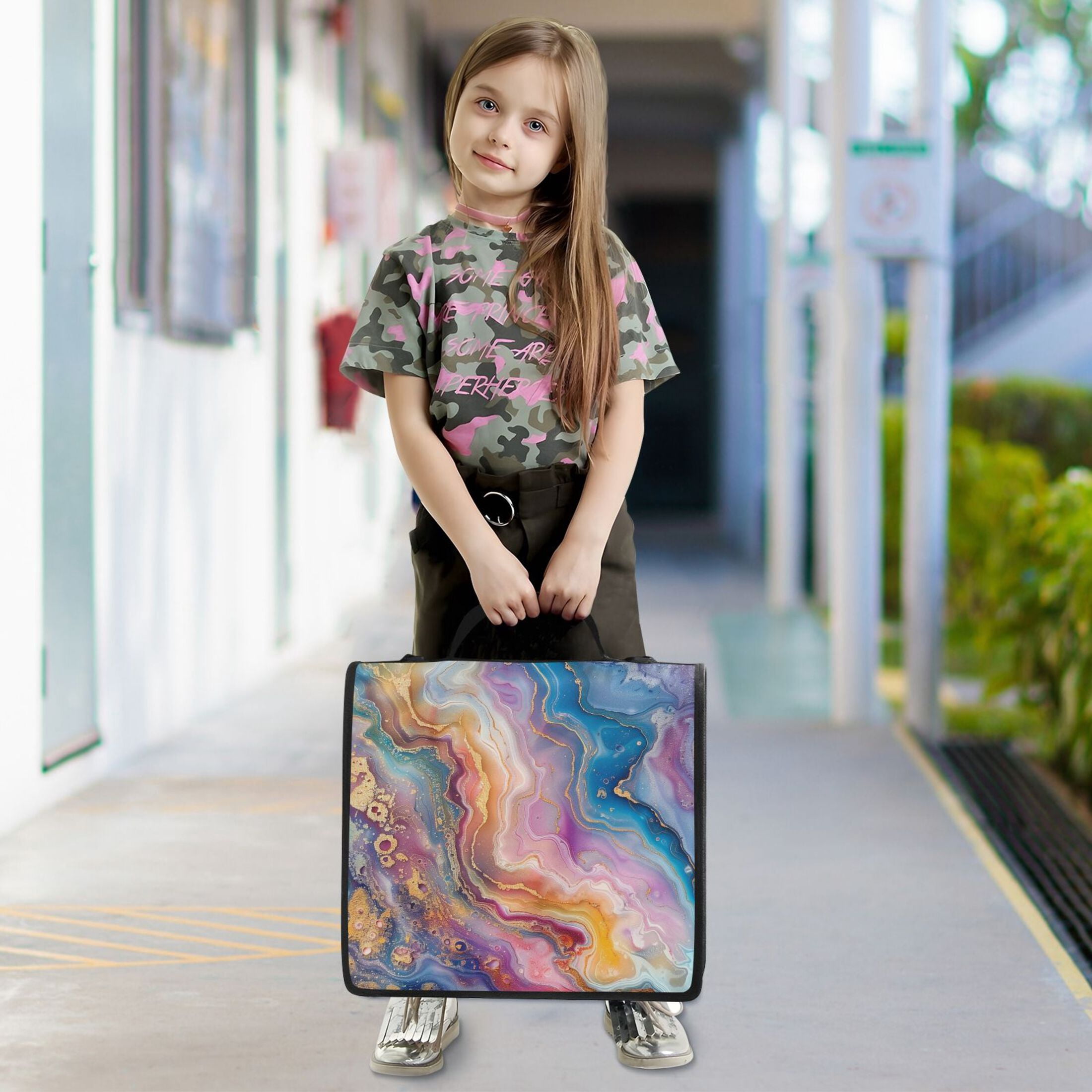 3 Ring Zipper Binder with Shoulder Strap Waterproof Trapper Keeper 2 Inch D-Ring 500 Sheets Capacity Colorful Marble
