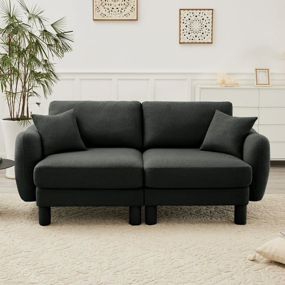 Living Room Sofas Boucle Fabric 2-seater Loveseat Sofa Couch With Distinctive Shell-shaped Armrests,Cylindrical Legs Wrapped with Self-fabric,Dark Grey Color,Comfortable Sofas