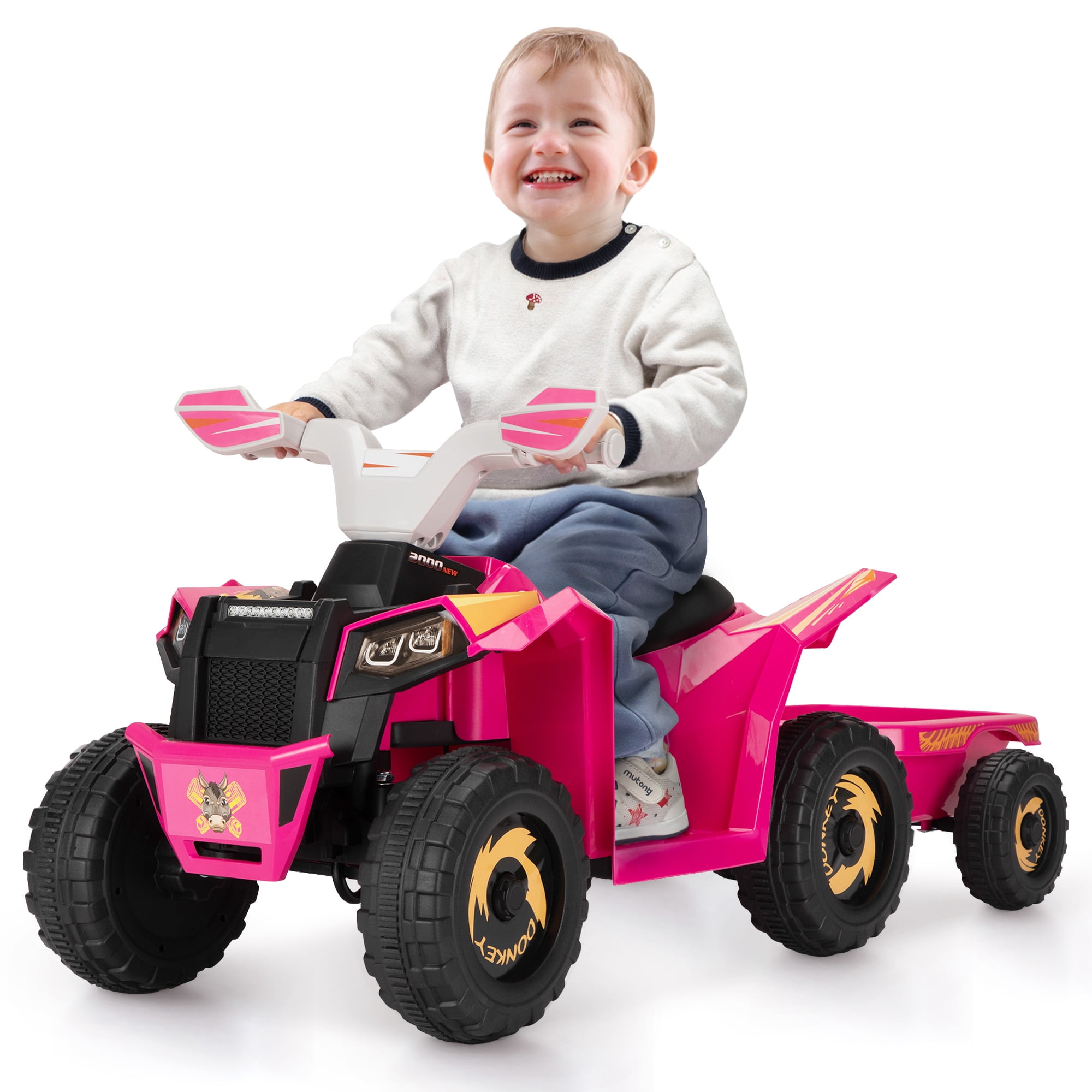Jaxpety 6V Kids Ride On Toy for Toddler, Kids ATV 4 Wheeler for 1-3 Boys & Girls with Trailer, Music, Bluetooth