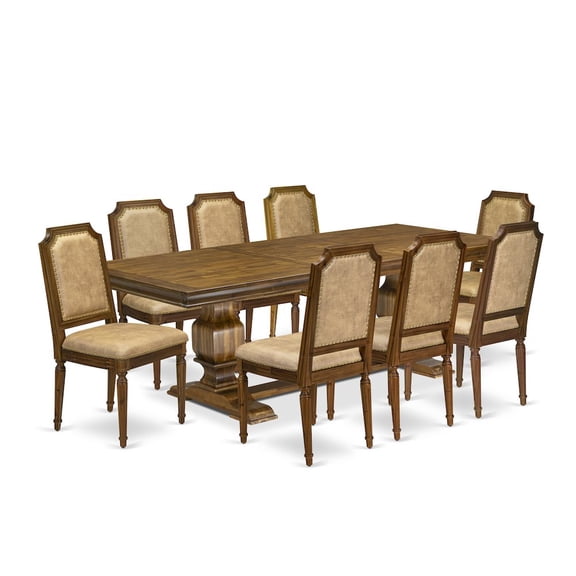Luxe by East West Furniture 9 piece Dining Room Set of a Dining Table and 8 Dark Grey Kitchen Chairs