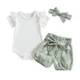 thumbnail image 1 of Hiiyo Newborn Girls Outfits Ruffle Short Sleeve Romper Floral Shorts Headband, Sizes 6M-4T, 1 of 6