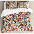 thumbnail image 1 of Candy Cane Queen Size Duvet Cover Set, Bonbons Lollipops Sugary Treats Sweeties Colorful Pile for Festive Occasions, Decorative 3 Piece Bedding Set with 2 Pillow Shams, Multicolor, by Ambesonne, 1 of 3