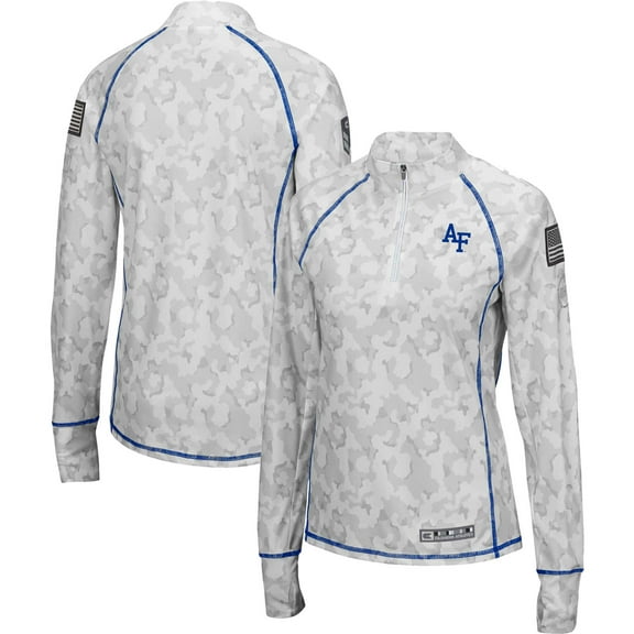 Women's Colosseum White Air Force Falcons OHT Military Appreciation Officer Arctic Camo Fitted Lightweight 1/4-Zip