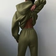 thumbnail image 5 of Travel Outfits for Women 2 Piece Sets Solid Color Long Pants Hooded Pullover Long Sleeve Sweatshirts Sets Plus Size Tracksuit Casual Outfit Army Green 3XL, 5 of 6