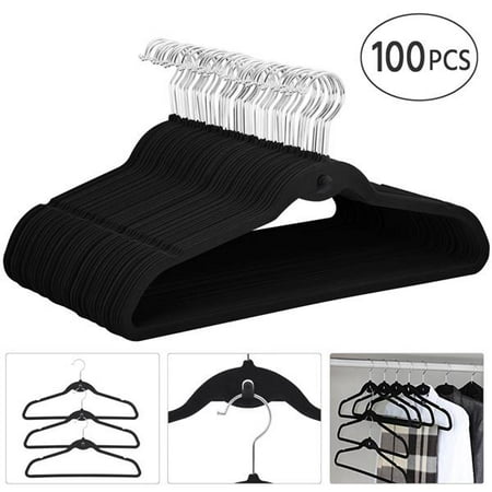 100X 360 Degree Non Slip Velvet Clothes Suit/Shirt/Pants Hangers Black 17.7 x 9.3 x 0.2 inch, Capacity 7 (Best Coat Hangers Uk)