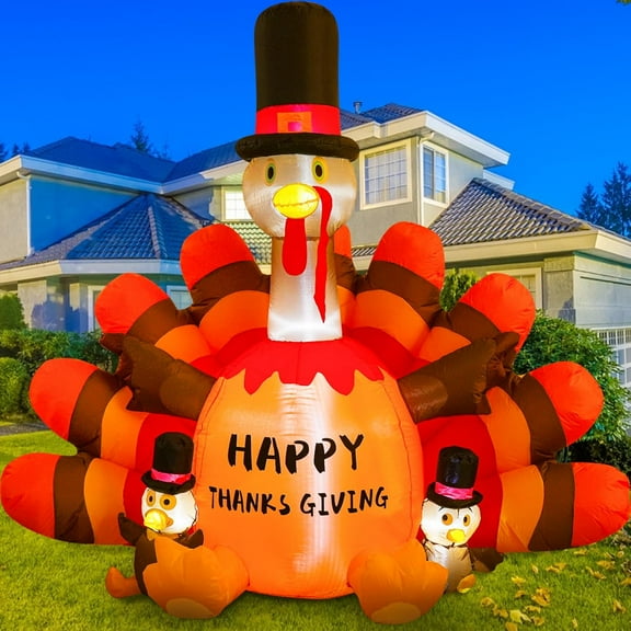 6FT Thanksgiving Inflatables Outdoor Decoration, Inflatable Thanksgiving Turkey with Built-in LEDs Blow Up Inflatables for Thanksgiving Party Indoor Outdoor Yard Garden Lawn Décor