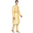 thumbnail image 6 of SKAVIJ Men's Kurta Pajama 2-Piece Set Art Silk Embroidered Party Wear Suit Beige S, 6 of 6