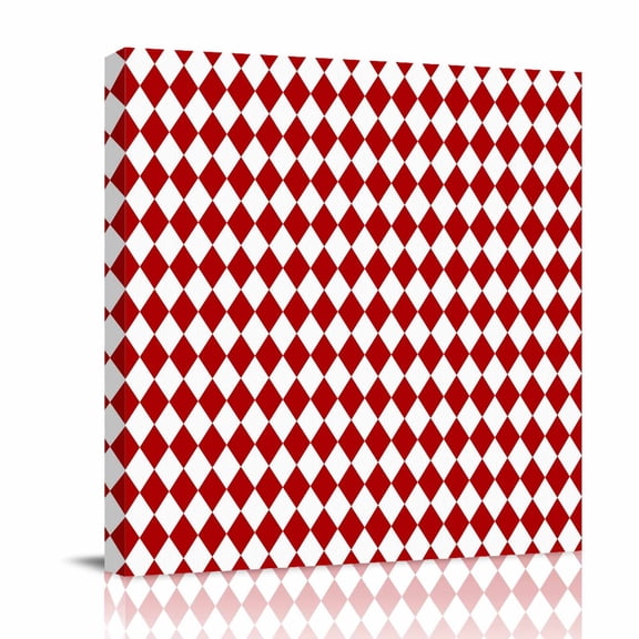 Red Diamond Plaid Canvas Wall Art for Living Room, White Geometric Check Abstract Modern Wall Decor Framed Artwork Pictures Ready to Hang for Bedroom Office Home Decor