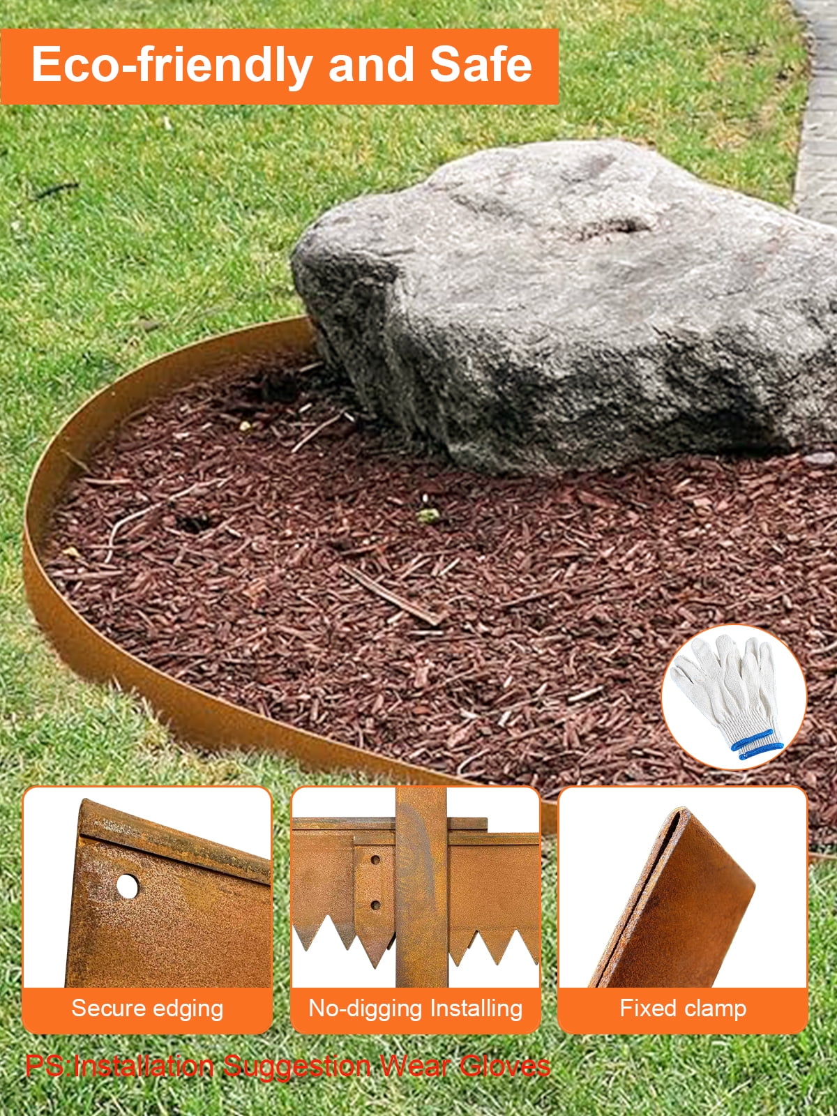 Vinci Landscape Edging Border, 40" L x 4" H 3Pack 10FT Total Rusted Corten Steel Garden Edging with Spikes, Sturdy Elegant Metal Lawn Broder for Flower Beds, Pathways, Paver Edges and Yard