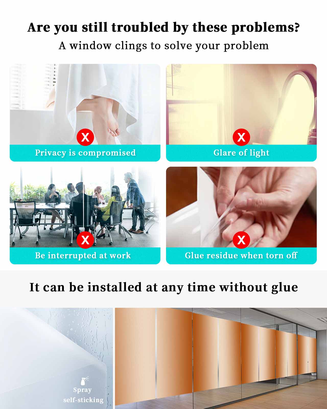 Window Privacy Film, Burnt Orange Ombre UV Sun Blocking Window Tint Film Heat Control One Way Blackout Window Film, Modern Abstract Gradient Color Art Non Adhesive Static Cling Sticker 35.4x78.7 In