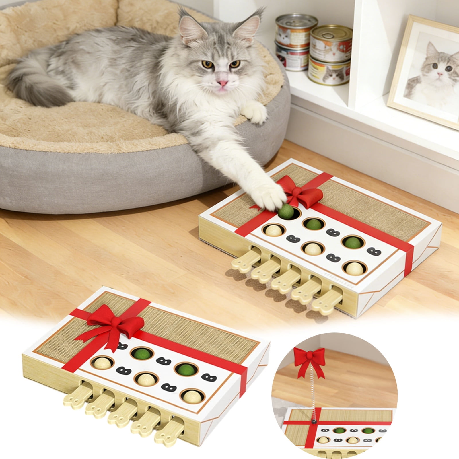 Cat Puzzle Scratching Board Enrichment Game for Indoor Outdoor Cats - Interactive Scratcher Toy for Exercise and Mental Stimulation