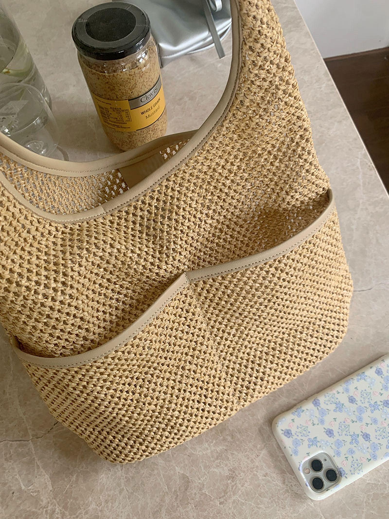 Summer Beach Straw Bags for Women Retro Design Female Pocket Commuter Tote Handbags Seaside Travel Ladies Woven Underarm Bag