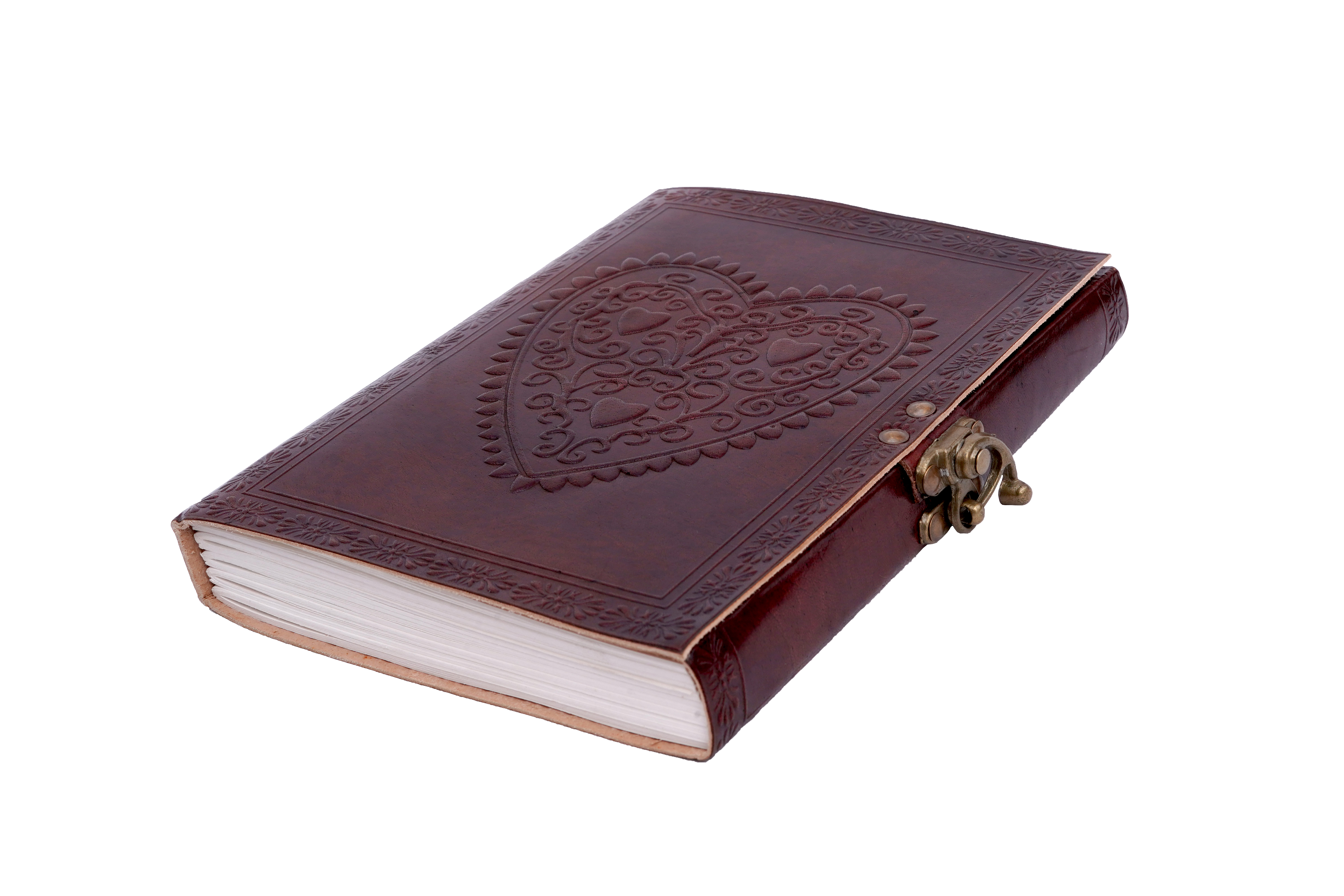 Leather Journal Vintage Heart Embossed Leather Notebook Personal Diary (Handmade Paper)