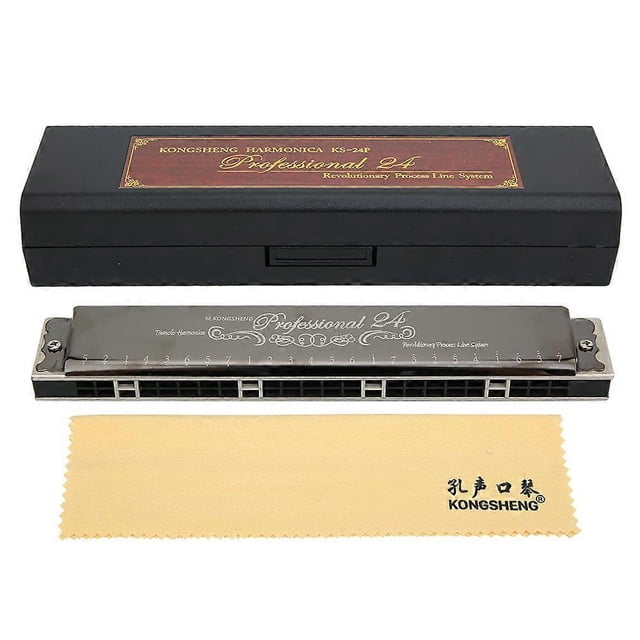 Harmonica professionnel pour débutants, base en laiton de 1,2 mm, 24 trous polyphoniques (clé de sol noire)
