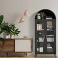 thumbnail image 7 of 73" Arched Metal Storage Cabinet, Kitchen Pantry Cabinet with Glass Door, 2 Adjustable Shelves,Modern Farmhouse Display Bookshelf ,Freestanding Display Cabinet for Living/Dinning Room Black, 7 of 7