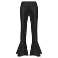 thumbnail image 3 of YONGHS Kids Girls Shiny Dance Trousers Ruffle Hem Bell-bottom Jazz High Waist Long Pants Black 6, 3 of 7