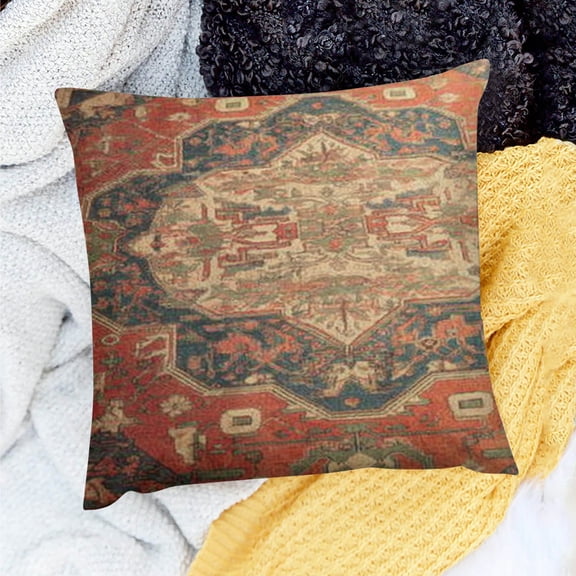 Creowell Qajar Art Rug Indoor Decoration Pillow Cover for Sofa Couch 18x18in