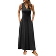 thumbnail image 1 of Robe Maxi Sans Manches pour Femmes Col en V Profond Été Décontracté Longue avec Poches, 1 of 4